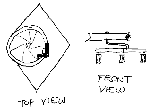 [ Technical illustration of a gun on a wheel on a skateboard.]